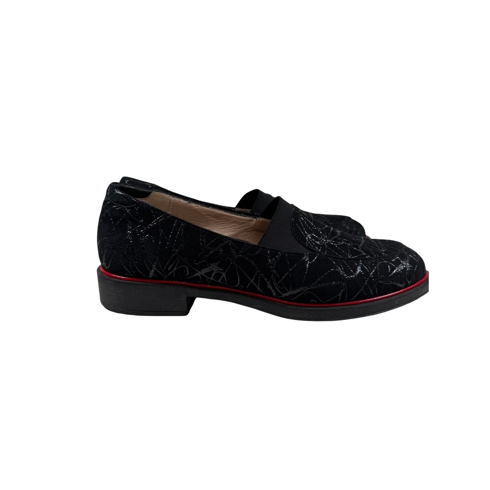 BeautiFeel Loafers Womens 39 Black Red Trim Scribble Suede Slip On Comfort Shoes - Picture 8 of 10